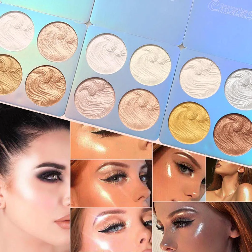 Профессиональный Новый макияж лица Highlighter пудра 4 цвета мерцающий блеск Радужная