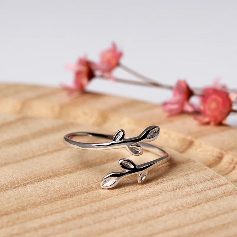leaf open ring 100% Sterling 925 silver Jewelry Vintage Adjustable rings for women gift free size | Украшения и аксессуары