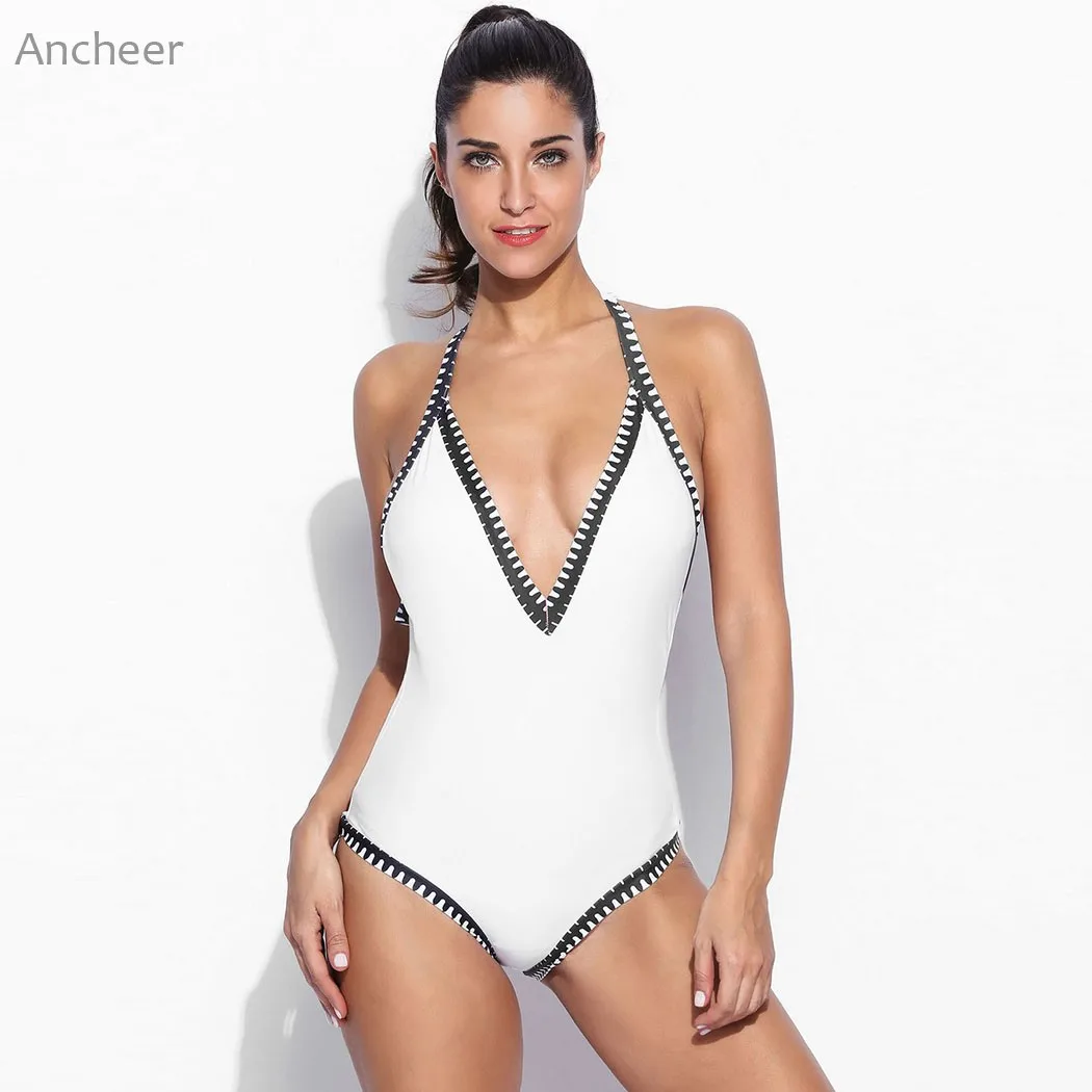 2017 Горячая глубокий v-образный Вырез Цельный купальник плюс размер женский