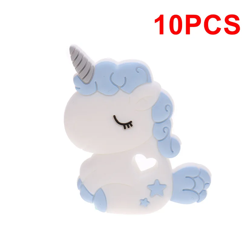 57 Pastel Blue BPA бесплатно 10 шт. мультфильм животных силиконовый Прорезыватель для зубов в форме единорога ребенок прорезыватель соски цепь DIY новорожденный жевательный биттинг ожерелье ювелирные изделия - Цвет: 57 Pastel Blue