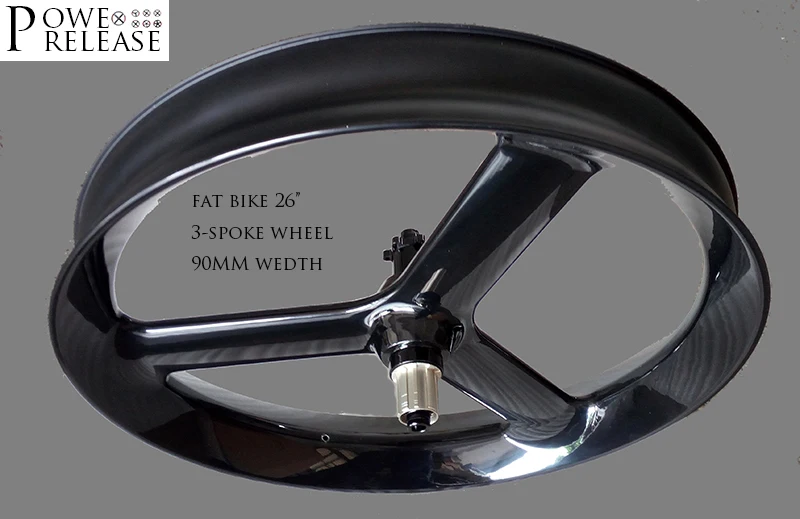 Powerelease 26 fat bike 3 Спицы 90 мм Ширина Углеродные колеса Снежная велосипедная пара колес 2" обод 26er три спицы заднее бескамерное колесо