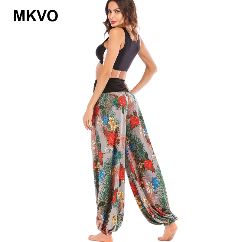 Высококачественные женские брюки boho с леопардовым принтом Стрейчевые высокой