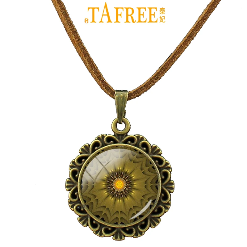 TAFREE 2017 новое ожерелье с цветком хны буддизм Геометрия Мандала кулон кожа