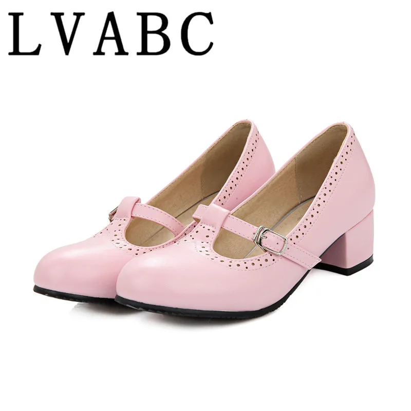 Lvabc Новинка; Лидер продаж туфли с бантами; женские туфли mary jane в стиле Лолиты Мэри Джейн на низком каблуке балетные туфли-лодочки; обувь с ремешком на щиколотке размера плюс US31-48