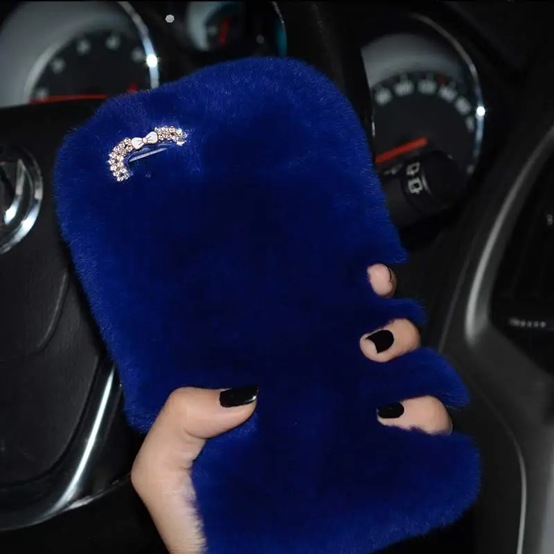 blue Роскошный мех кролика чехол для iPhone Xs Max XR X 6 6S 7 8 плюс чехол Модный, с украшениями в виде бриллиантов; теплые мягкие зимние меховые плюшевые телефон чехол s - Цвет: blue