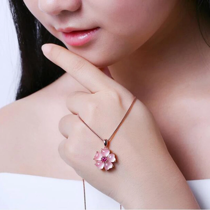 Luomansi Hot Classic Fashion Silver Plated Pendant Necklace Simple Copper Peach Blossom Crystal Women Wedding Jewelry | Украшения и