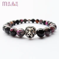 new design stainless steel ball lion heads pink fire agates bracelet for women 2022polygon fire agates ball lion head bracelet