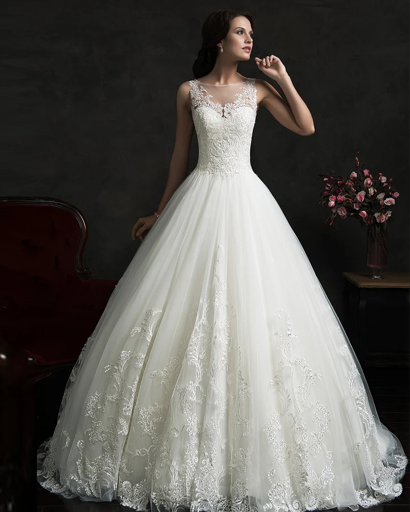 Роскошный Бальное платье Длинные Свадебные Платья 2016 Новый Vestido Де Novia Scoop Шеи