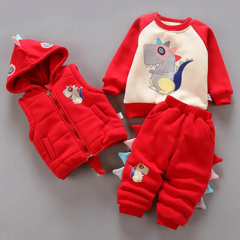 dinosaur red Г. Осенне-зимняя детская одежда плотная теплая одежда для мальчиков и девочек От 1 до 4 лет комплект одежды для малышей, костюм из трех предметов, комплект одежды - Цвет: dinosaur red