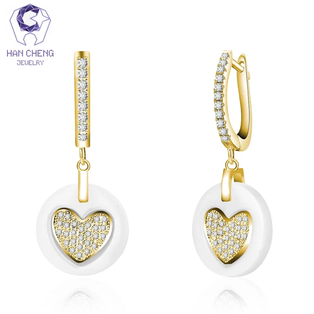 Новые висячие длинные серьги HanCheng золотого цвета с цирконом и драгоценным камнем