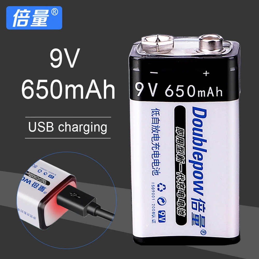 

Doublepow 9V 280mAh or 650mAh USB Rechargeable Lithium Ion Battery 6F22 Batteries for Multimeter Toy Camera Drone