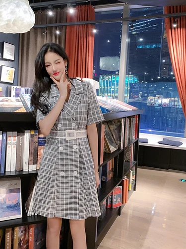 

Loose 2019 New A-line Casual Dress Summer V Neck Double Breasted Vestidos Korean Loose Belt Fashion Brief Dresses