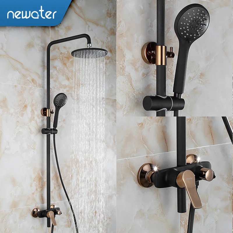 Newater черный смеситель для душа набор в стену ванная комната хром Настенный