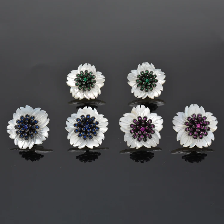 

High Quality Natural Freshwater Shell Pearl Flower Stud Silver Earrings Micropavé Cubic Zirconia Female Stud Earrings Jewelry