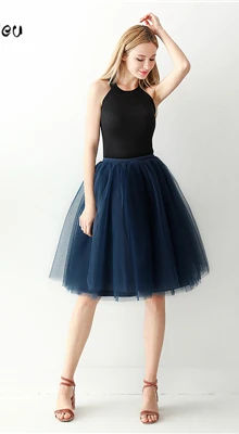 Navy Blue 7 слоев 65 см Длинная женская юбка принцесса пачка тюль юбки Модное бальное платье Лолита юбка лето Saias Femininas faldas Jupe - Цвет: Navy Blue