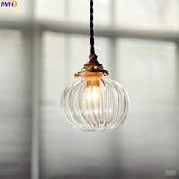 iwhd nordic glass ball pendant lamp led bedroom dinning living room copper hanging lights home indoor lighting lamparas lampen