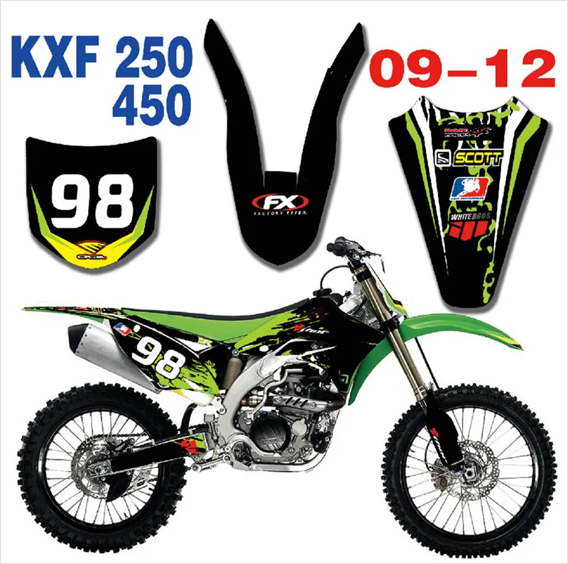 Мотоцикл Графика наклейки для Kawasaki KX250F KXF250 2009 2010 2011 2012 KXF 250 KX 250F KXF450 KX450F|Наклейки и