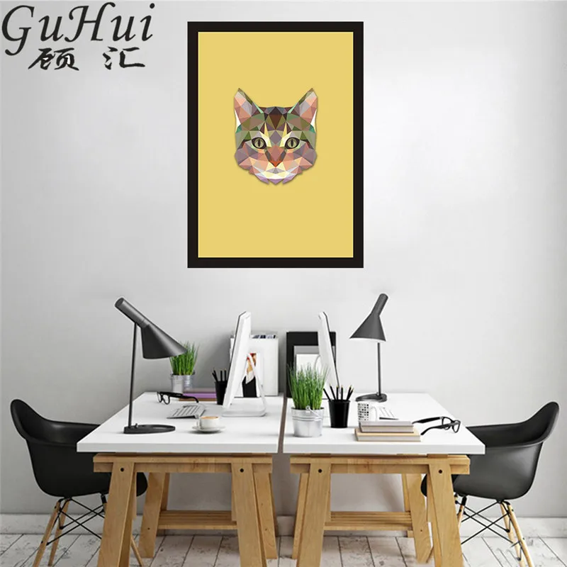 Красочная Геометрическая абстрактная животная голова кошки холст картина для
