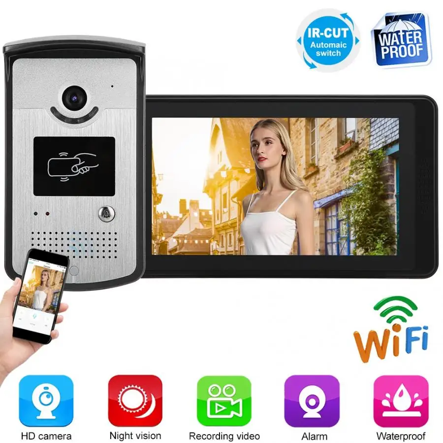 7 дюймов проводной Wifi электронный HD видео дверной звонок телефон с дистанционным