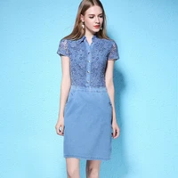 2021 summer stylish large size sexy hollow out lace embroidery patchwork thin cool denim dress womens fashion dress nw17b1082