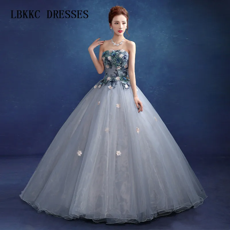Платья Quinceanera серого и голубого цвета фатиновое платье без рукавов с кружевом