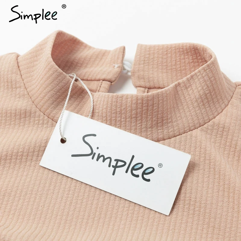 Simplee Повседневная шикарные короткое платье женщины Повседневная женская элегантный шикарные короткое платье женщины водолазка фонарь рукав женское зимнее платье осень платье