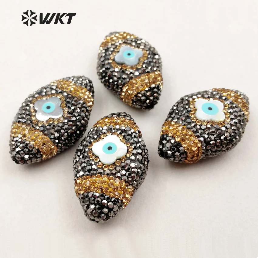 

JF189 New Design Rhinestone Beads With Flower Shape Litter Shell Decoration Rhinestone Eyes Shape Beads Jewelry Design 40*18mm