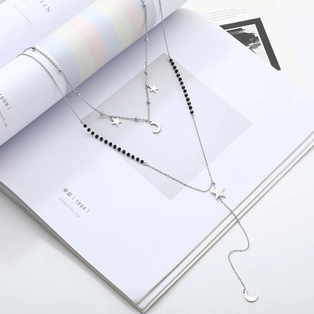 Черный Кристалл бусы чокеры из нержавеющей стали звезда Клевер Ожерелья для