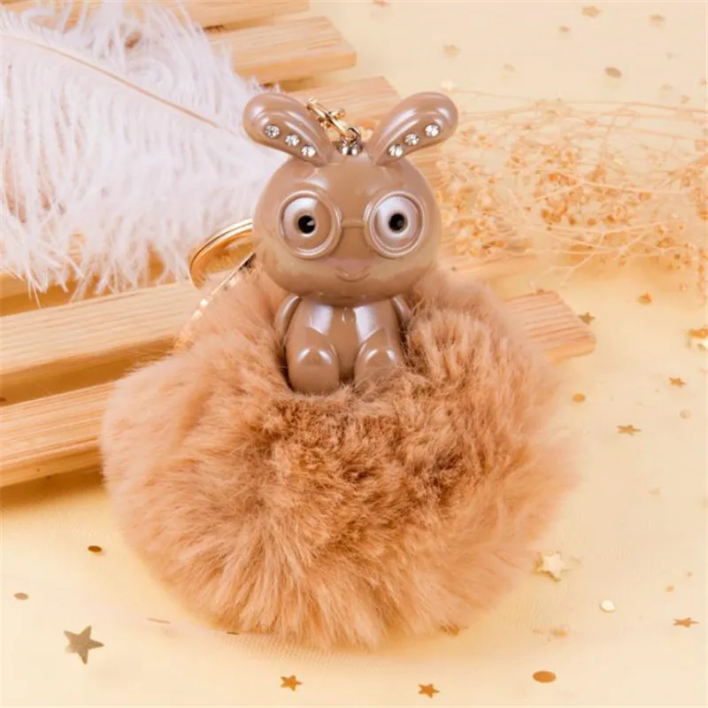 Cute ute rabbit diamond long eared plush keychain pendant toy ladies car christmas birthday gift |