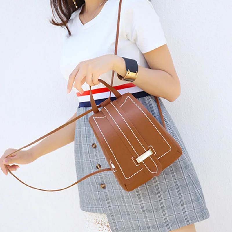 

Hot Selling Cover Contrast Stitching Sewing Shell Backpack Retro Style Student Daily Bag -B5