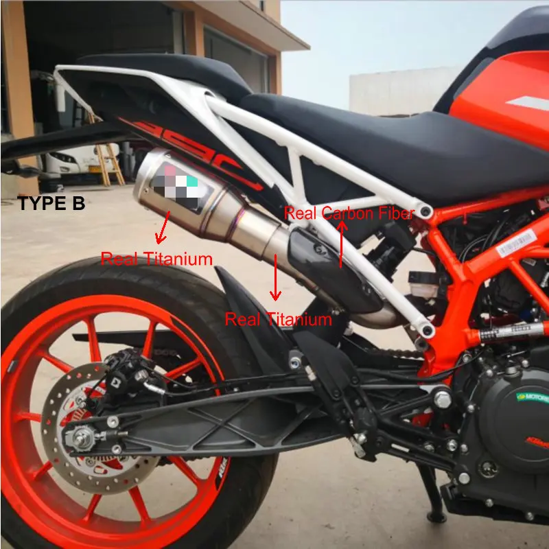Титановый мото rycle выхлоп для KTM 390 карбоновый мото глушитель для DUKE 390 с титановой средней трубкой, настраиваемый выход DUKE390 - Цвет: TYPE B
