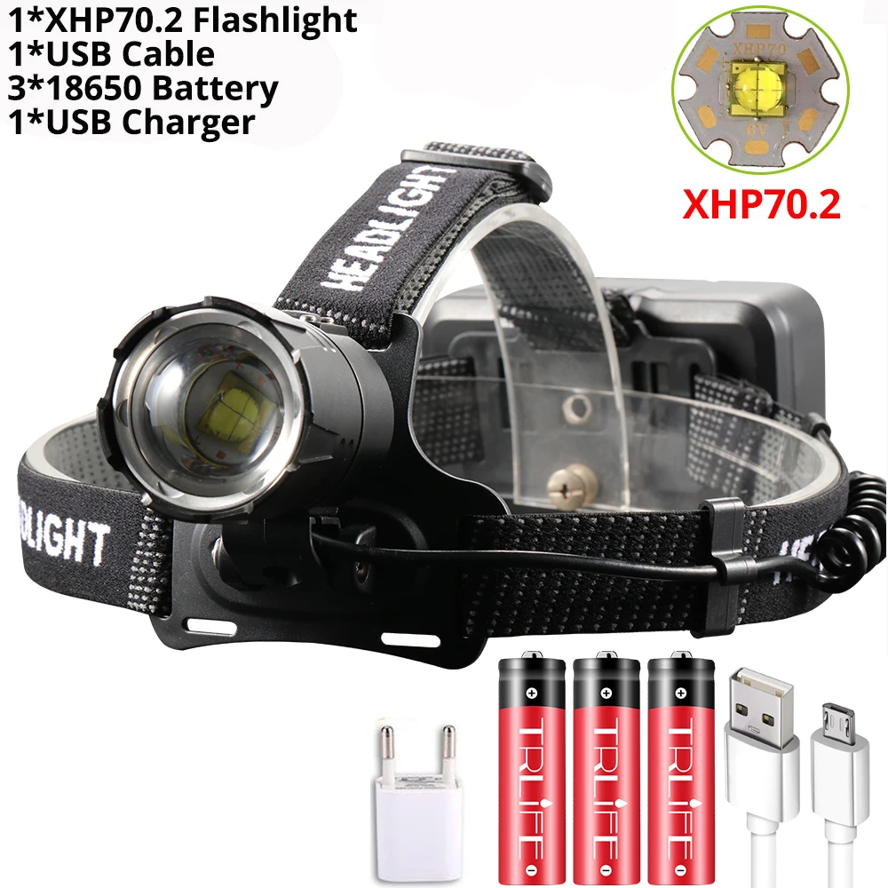 Packge H XHP70 Самый мощный 50000LM XHP70 светодиодный налобный фонарь Водонепроницаемый V6 XHP50 налобный светильник Перезаряжаемый 18650 Zoom Головной фонарь велосипедный светильник фонарь - Испускаемый цвет: Packge H XHP70