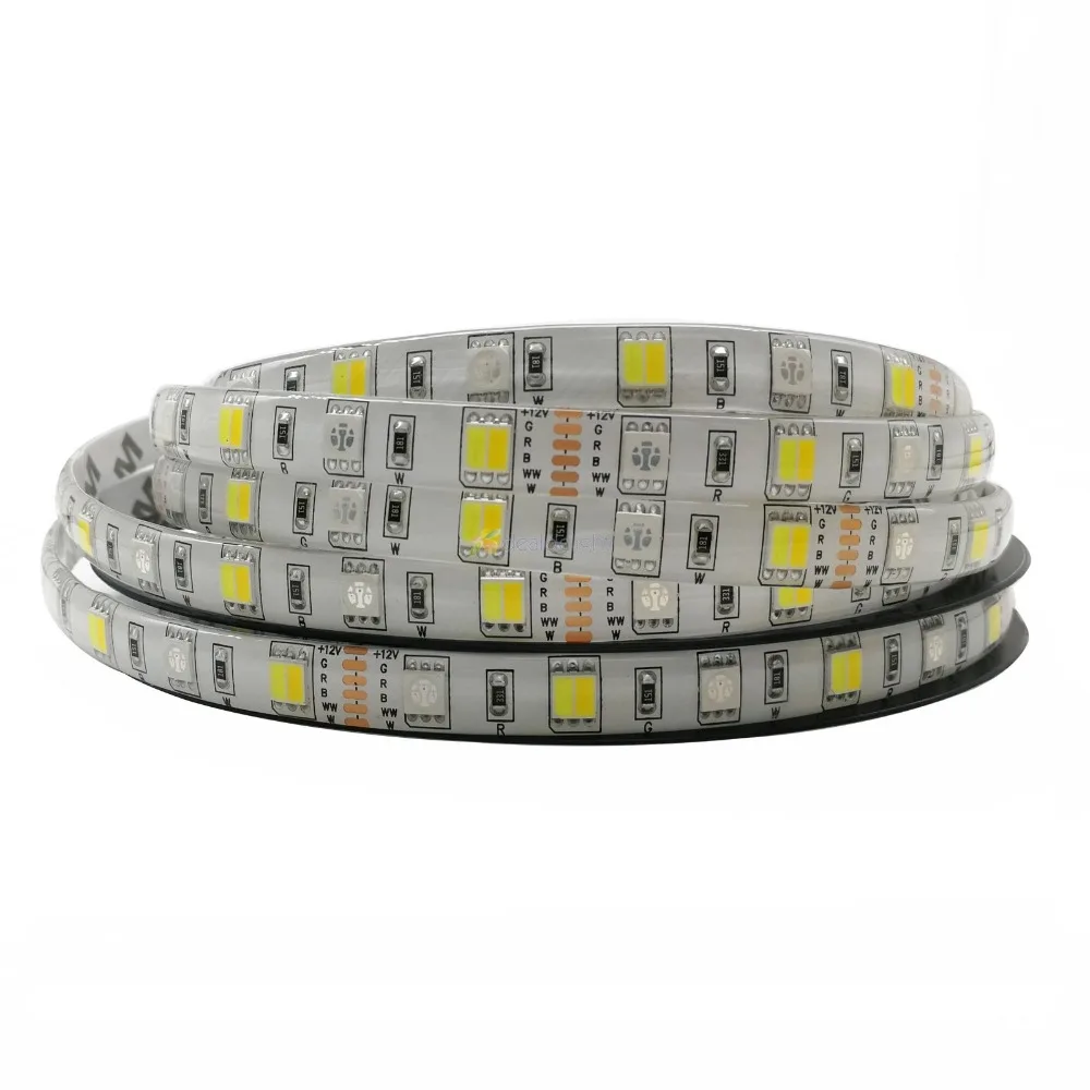 Светодиодная лента RGB + CCT 5050 SMD 60 светодиодов/м 5 м холодный белый теплый 2 в 1 гибкая