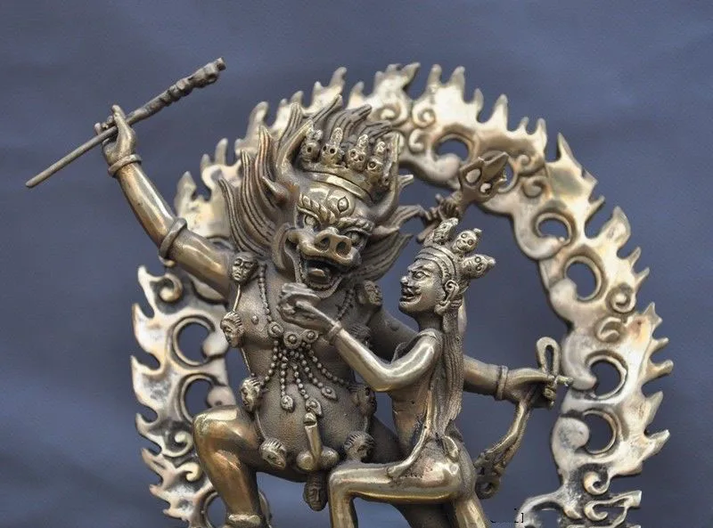 Рождество 8 &quotТибетский буддизм латунный Mahakala Vajravarahi Kalachakra Yab Yum статуя Будды