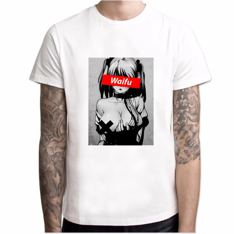 Waifu футболка для мужчин Otaku Lewd Hentai милая девушка аниме Ahegao уличная Футболка белая