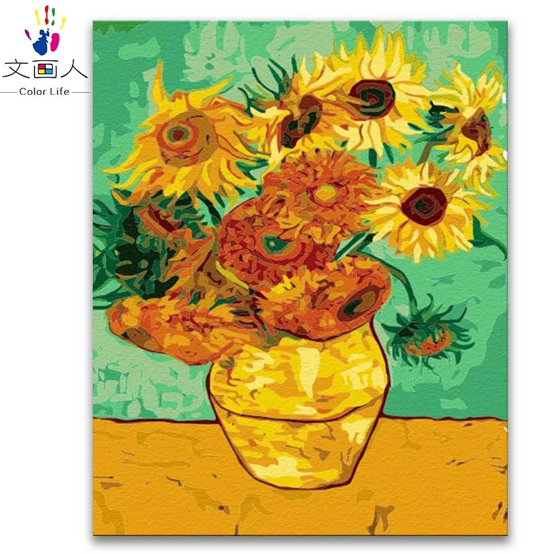0123 sunflower 1 Картина «сделай сам» по номерам картины Винсента Ван Гога «Звездная ночь» Абстрактные Художественные картины по номерам с рамкой - Цвет: 0123 sunflower 1