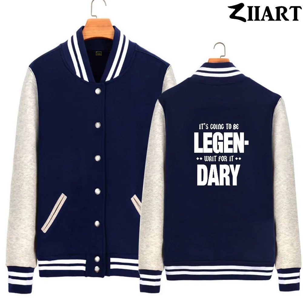 himym black white letters it's going to be legendary wait for it Man Boys Full Zip Autumn Winter Fleece Baseball jackets ZIIART | Мужская