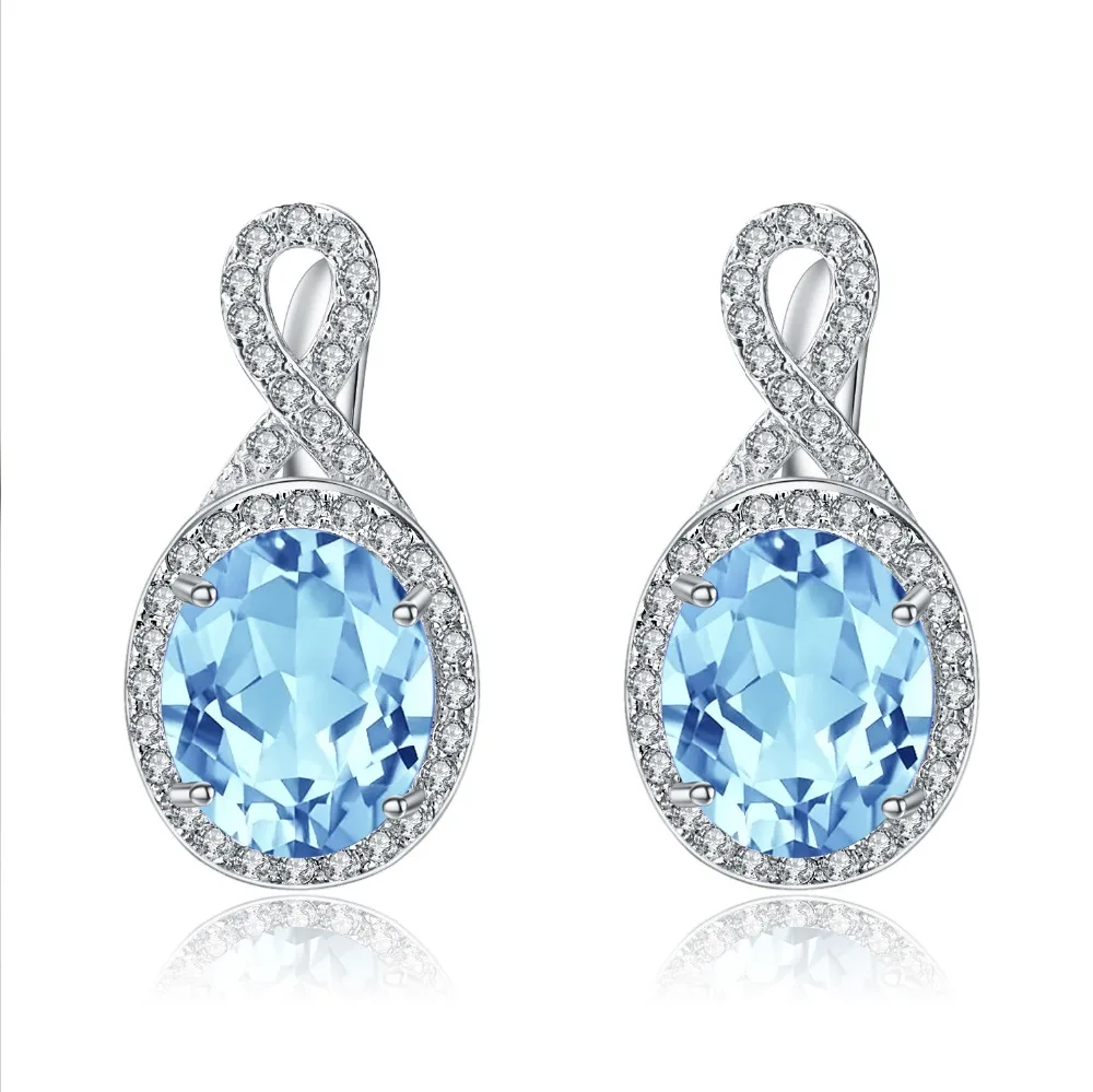

GEM'S BALLET 9.78Ct Natural Sky Blue Topaz Earrings Fine Jewelry 925 Sterling Silver Elegant Stud Earrings For Women Bijouterie