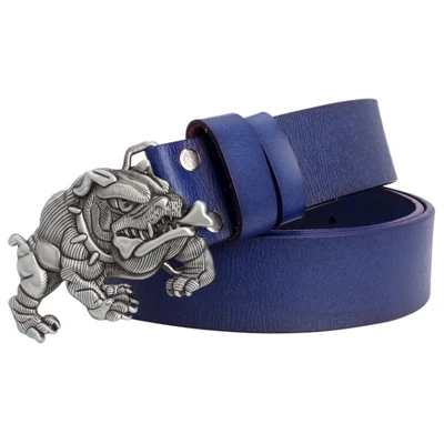Blue belt Мужской подарочный ремень, модный крутой мужской ремень, американский бульдог, хулиган, Питбуль, металлическая пряжка, Воловья кожа, ремень с рисунком собаки - Цвет: Blue belt