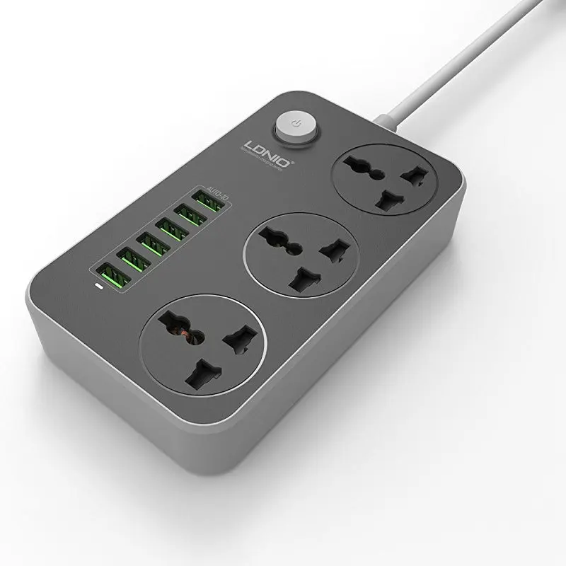 power strip LDNIO, AC удлинитель, универсальная розетка с вилкой EU, UK, US, 6 usb-розеток, адаптер для путешествий, зарядное устройство для смартфона, офиса - Цвет: power strip