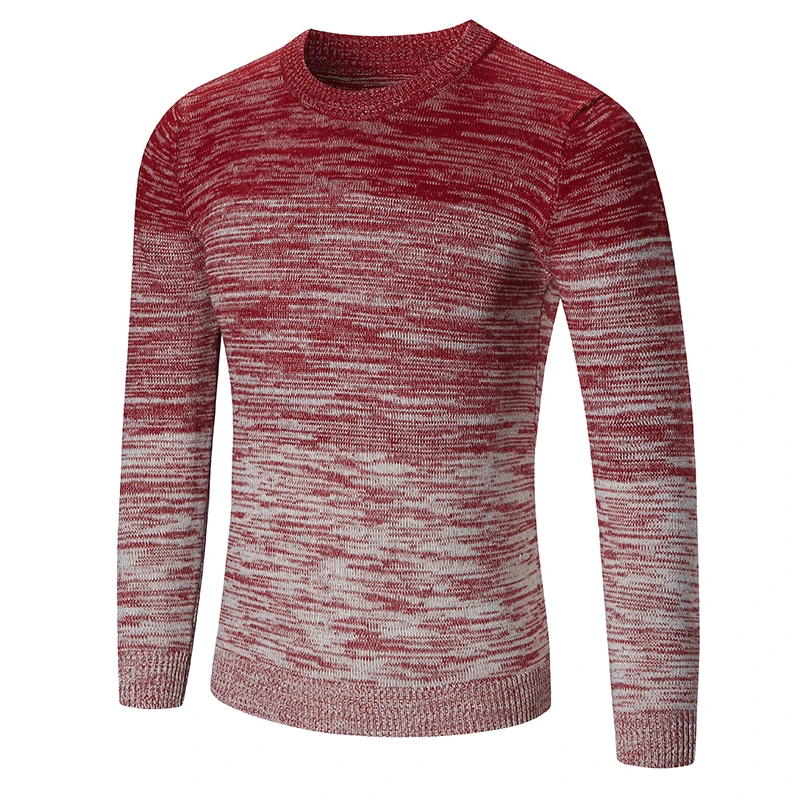 Мужской Хлопковый вязаный свитер с круглым вырезом осенне-зимний облегающий