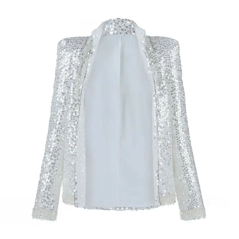 Beateen Fashhion Formal Beading Sequins Embroidery Short Tops Turn-down Collar Long Sleeve Coat | Женская одежда