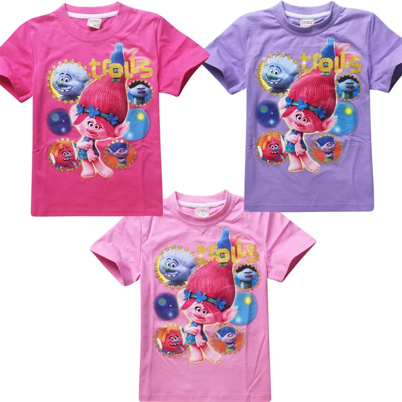 Christmas gifts for girls clothes trolls children short sleeve t-shirt girl &amp boys cartoon t shirt kids clothing cotton 4-11T | Мать и