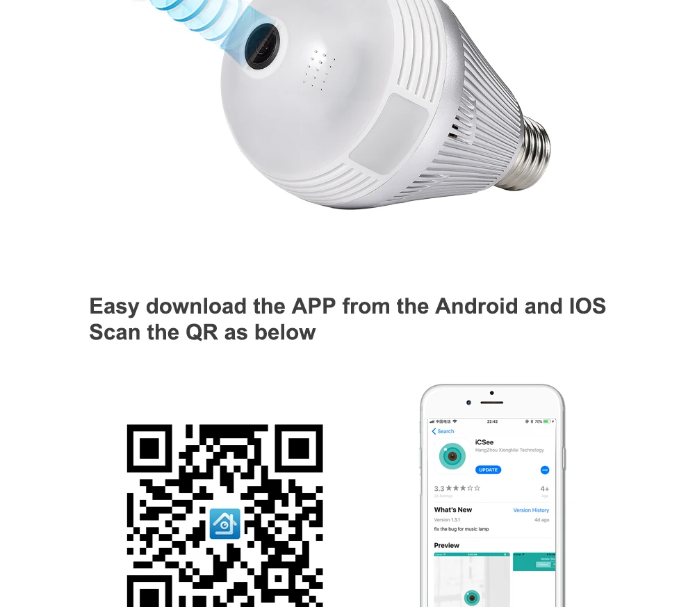 Лампа светодиодный светильник wifi ip-камера Wi-Fi рыбий глаз 960 P/3MP/5MP 360 градусов CCTV VR камера Домашняя безопасность WiFi камера панорамная камера