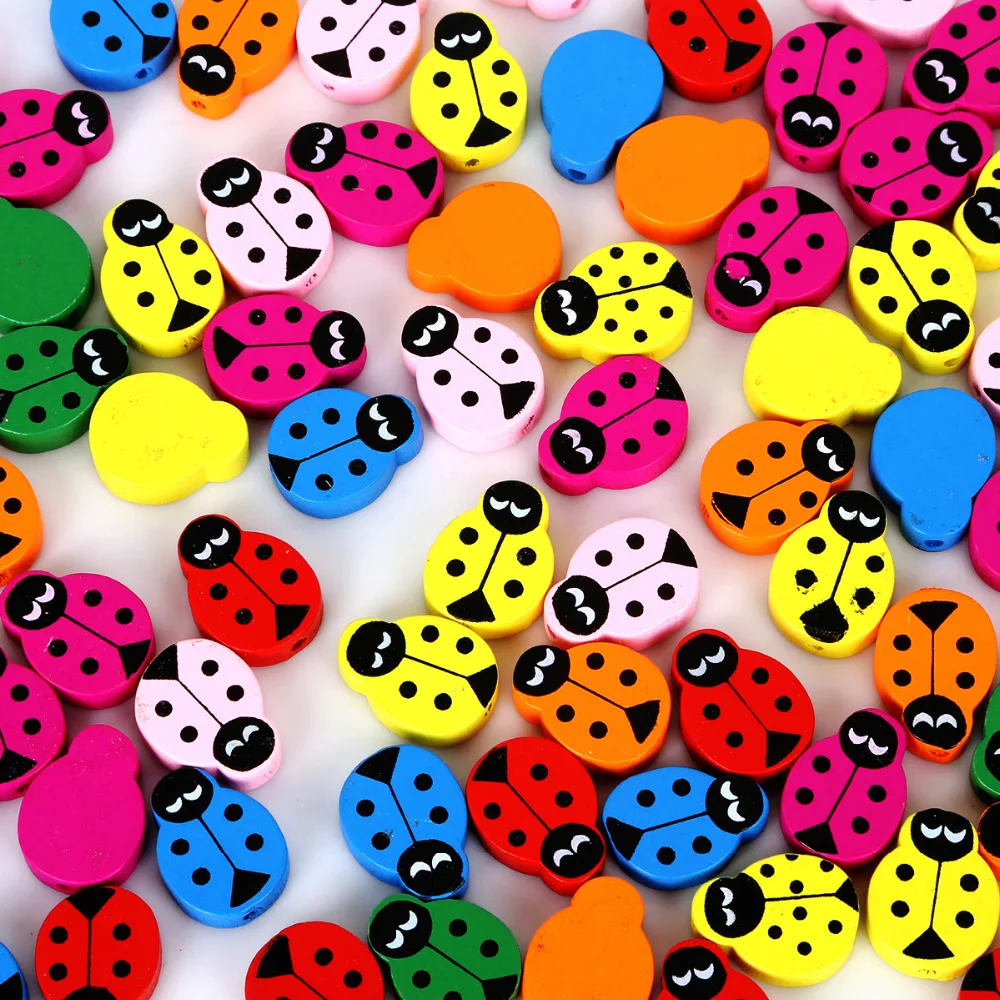 50 шт. красные деревянные пуговицы божья коровка с плоским основанием кабошон