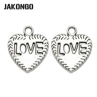 jakongo antique silver plated love heart charm pendants for jewelry accessories making bracelet findings diy 20mm 15pcslot