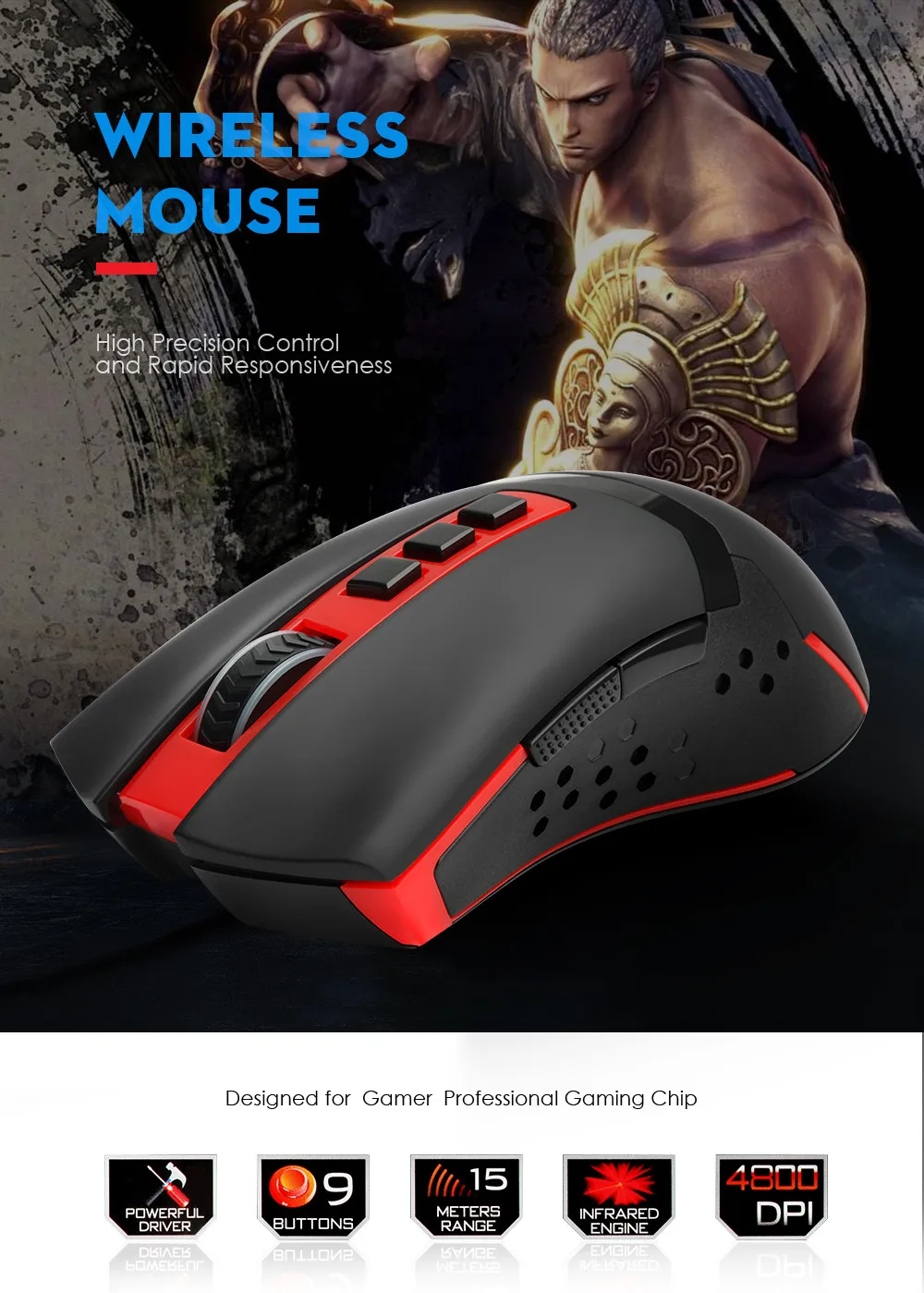 Беспроводная игровая мышь Redragon Blade M692 USB 4800 dpi, 9 Кнопок, программируемая эргономичная мышь для геймеров overwatch, ПК, компьютера