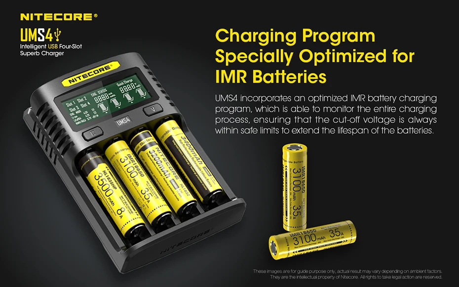 NITECORE UMS4 интеллектуальное четырехслотовое зарядное устройство QC для быстрой зарядки 4A высокотоковое многофункциональное зарядное устройство ums4