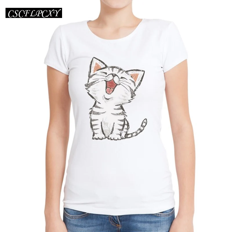 Женская футболка с короткими рукавами круглым вырезом мультяшным принтом Happy