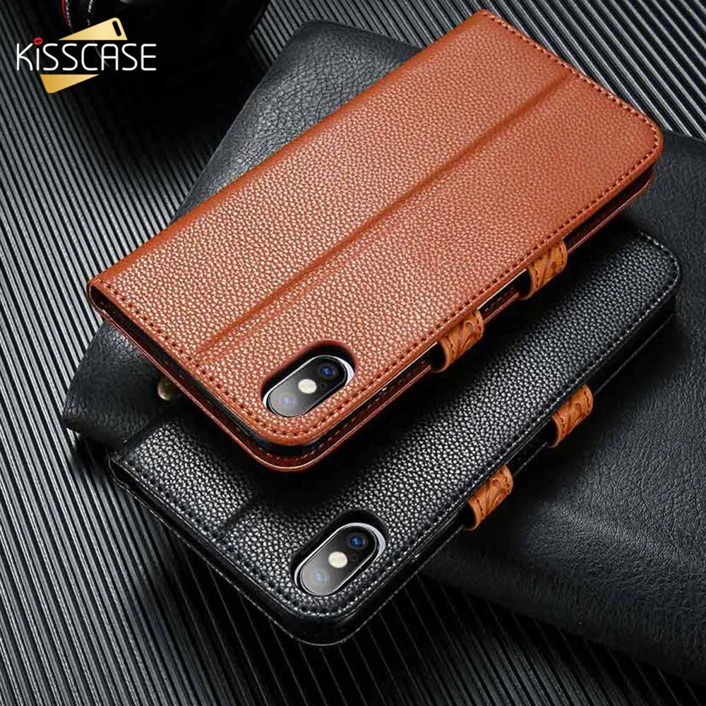 Кожаный флип-кейс KISSCASE для iPhone X XS Max XR 6 7 Plus 6S чехол-кошелек 5S 5 Se 8 Funda | Мобильные